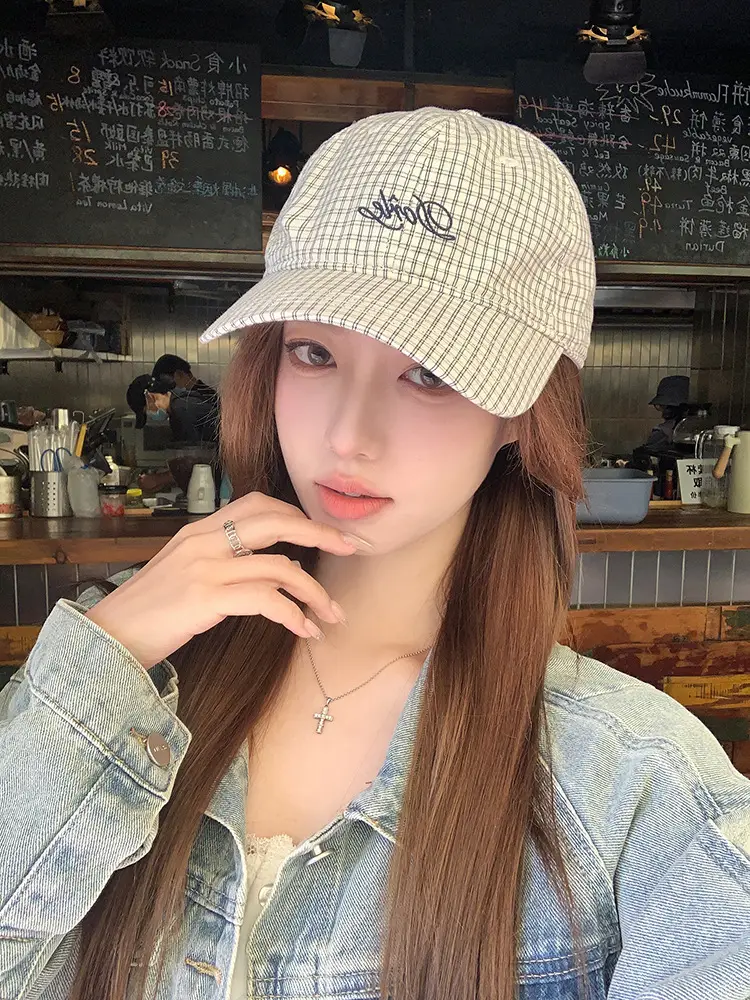 Women Plaid Letter Baseball Cap Spring Summer Wide Brim — feature 8