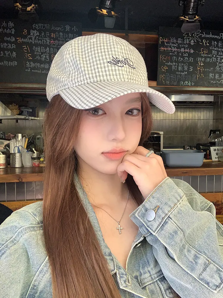 Women Plaid Letter Baseball Cap Spring Summer Wide Brim — feature 9