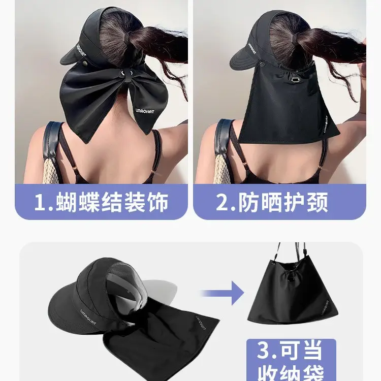 Women Sunscreen Cap with Bow & Mouth Cover Gray - Image 10