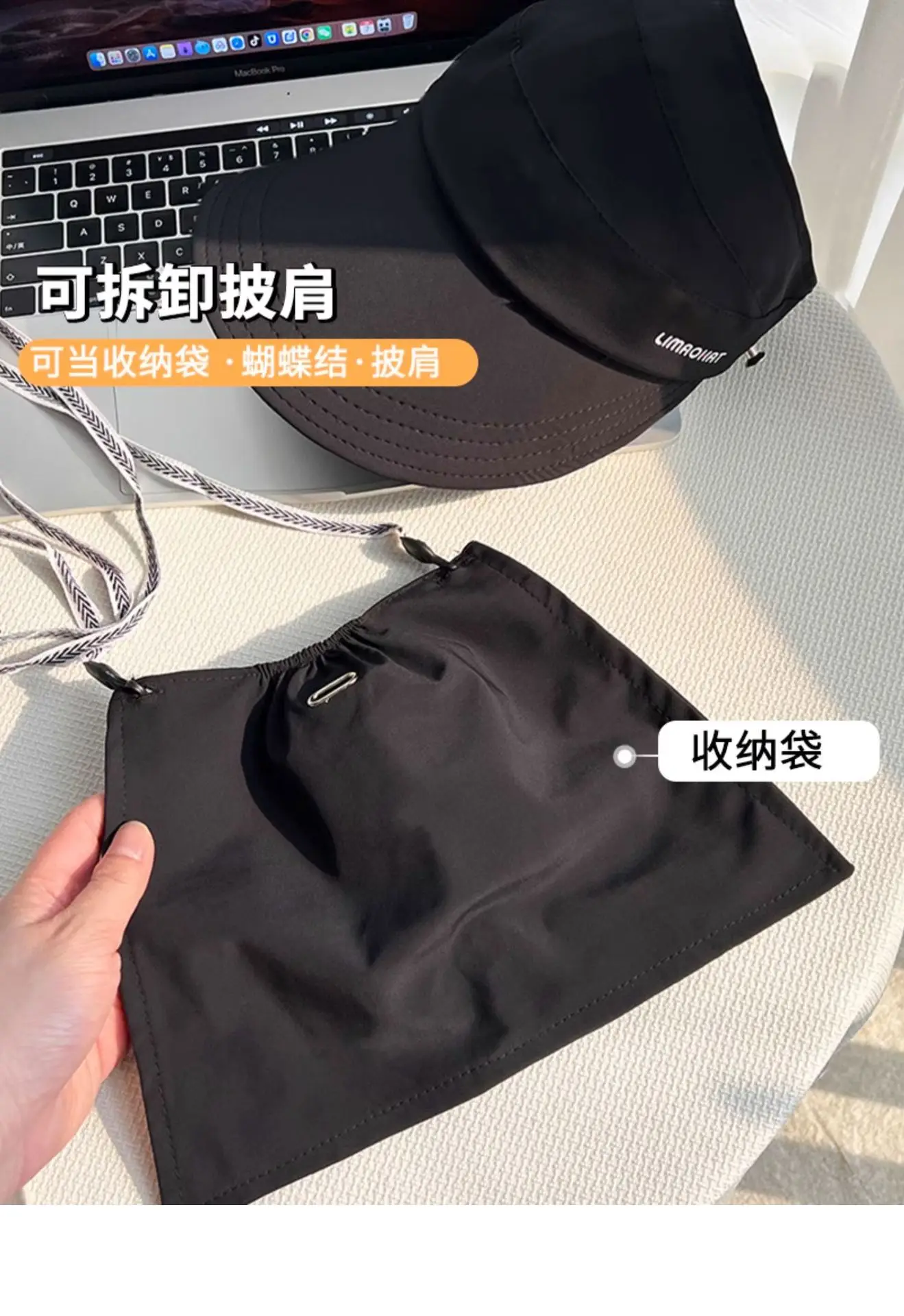 Women Sunscreen Cap with Bow & Mouth Cover Gray — feature 25