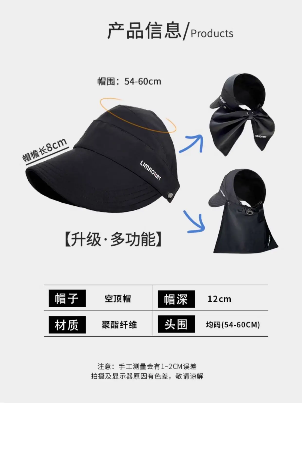 Women Sunscreen Cap with Bow & Mouth Cover Gray — feature 4