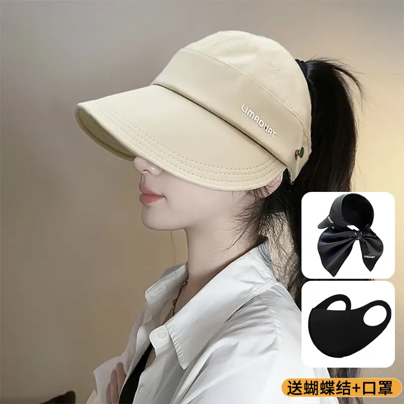 Women Sunscreen Cap with Bow & Mouth Cover Gray - Image 5