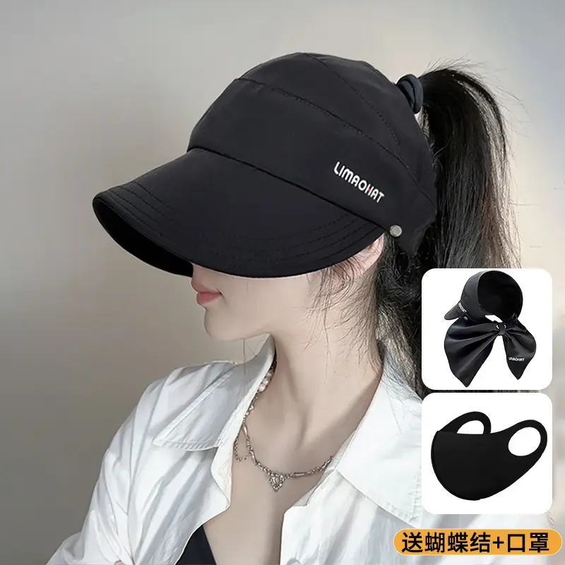 Women Sunscreen Cap with Bow & Mouth Cover Gray - Image 6