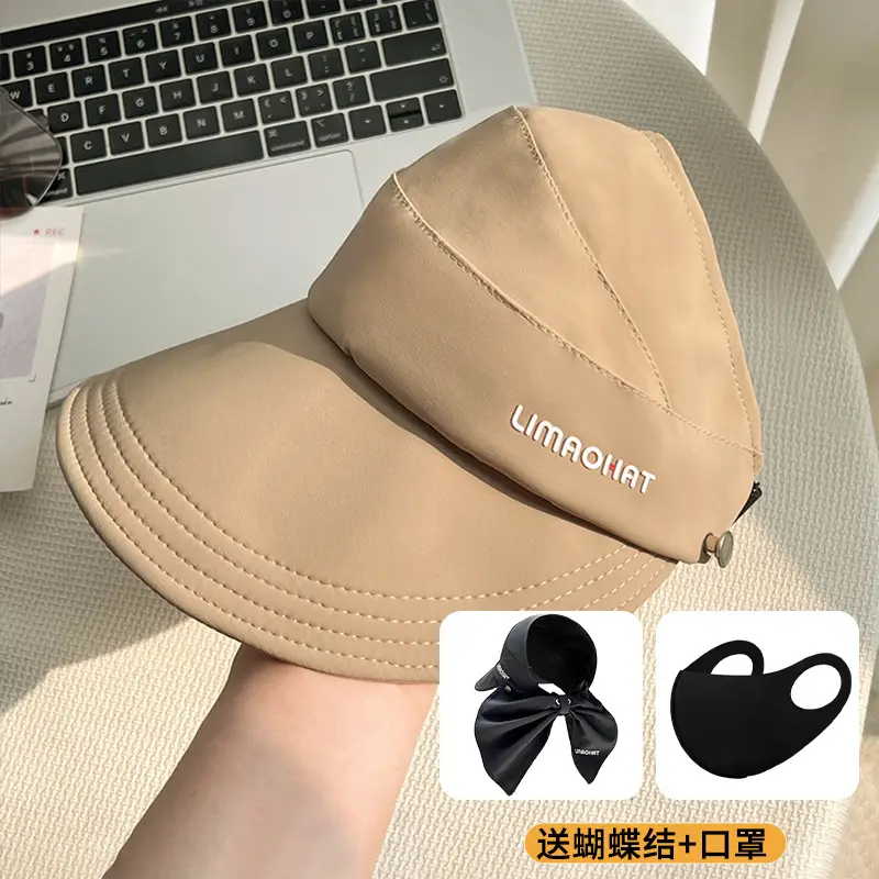Women Sunscreen Cap with Bow & Mouth Cover Gray - Image 7