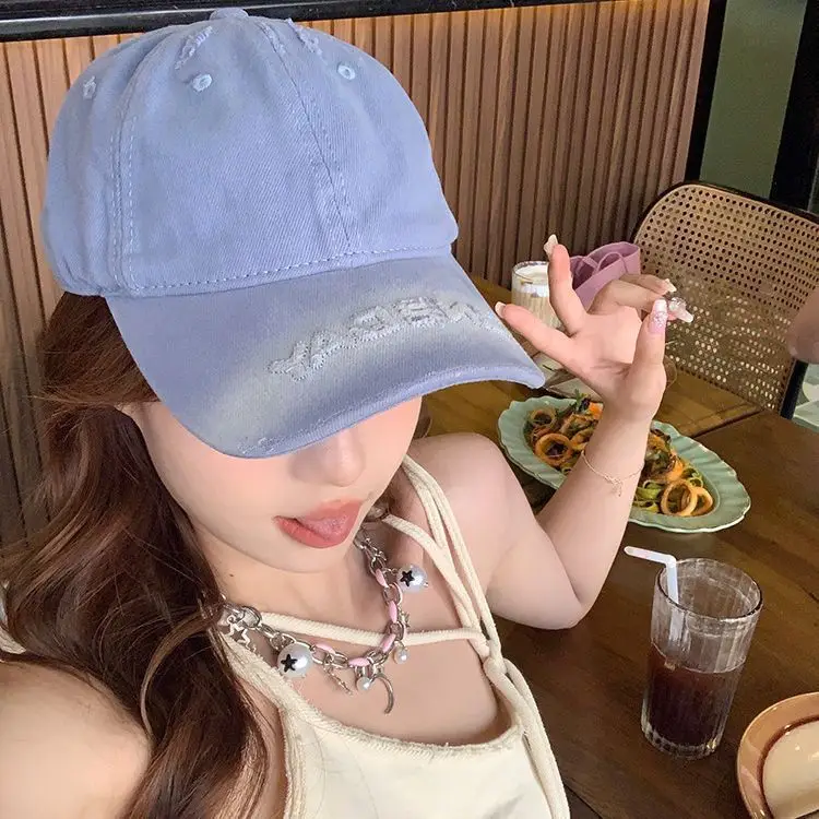 White Cotton Retro Hole Baseball Cap for Women Men - Image 8