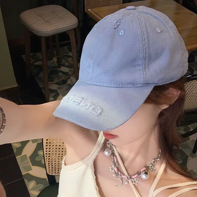 White Cotton Retro Hole Baseball Cap for Women Men - Image 9
