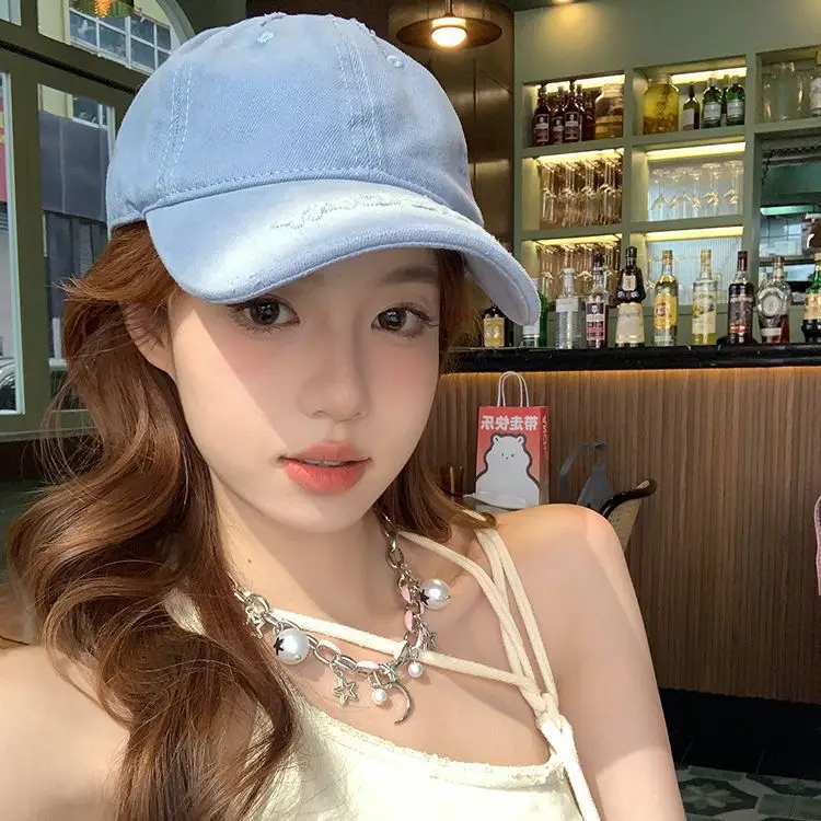 White Cotton Retro Hole Baseball Cap for Women Men - Image 10
