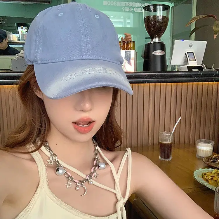 White Cotton Retro Hole Baseball Cap for Women Men - Image 11