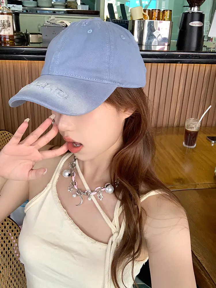 White Cotton Retro Hole Baseball Cap for Women Men — feature 4