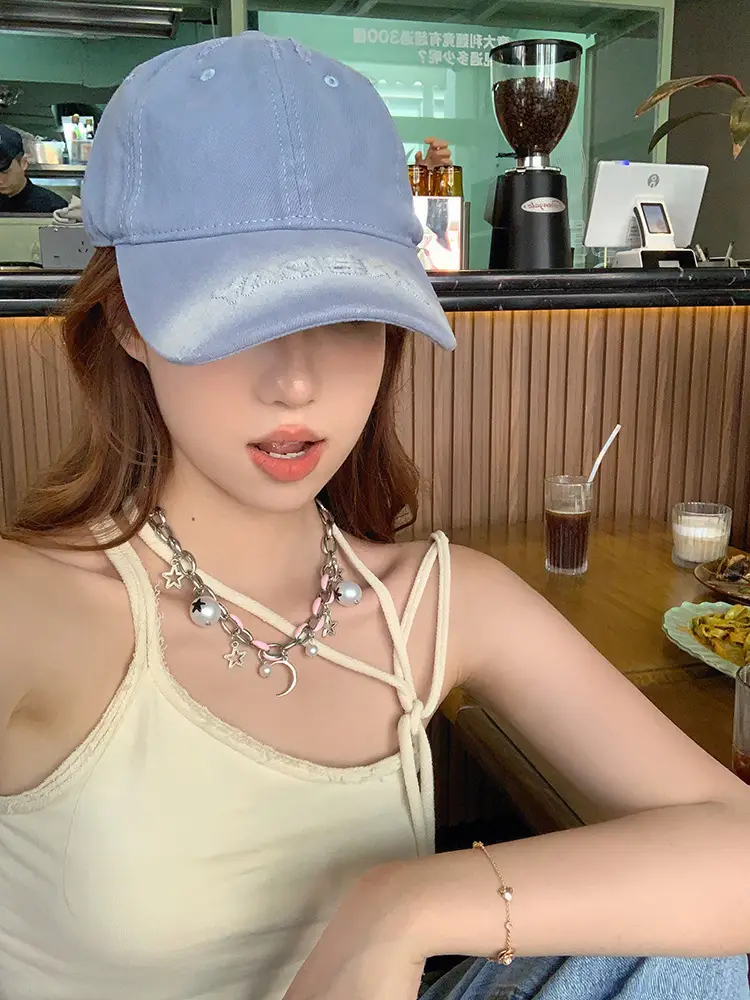 White Cotton Retro Hole Baseball Cap for Women Men — feature 5
