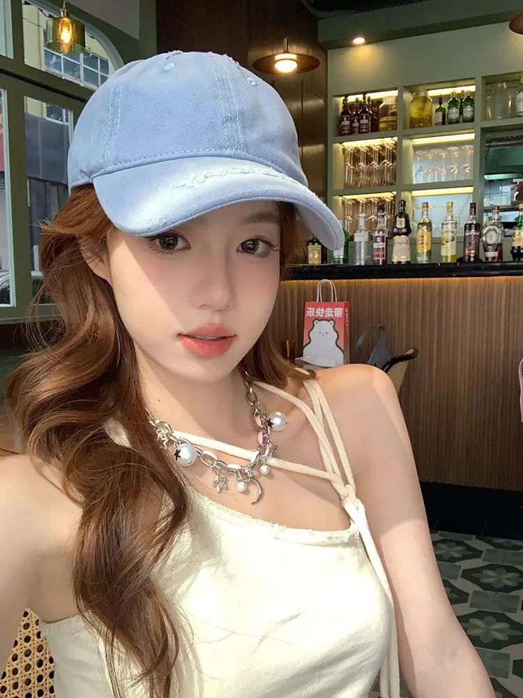 White Cotton Retro Hole Baseball Cap for Women Men — feature 6
