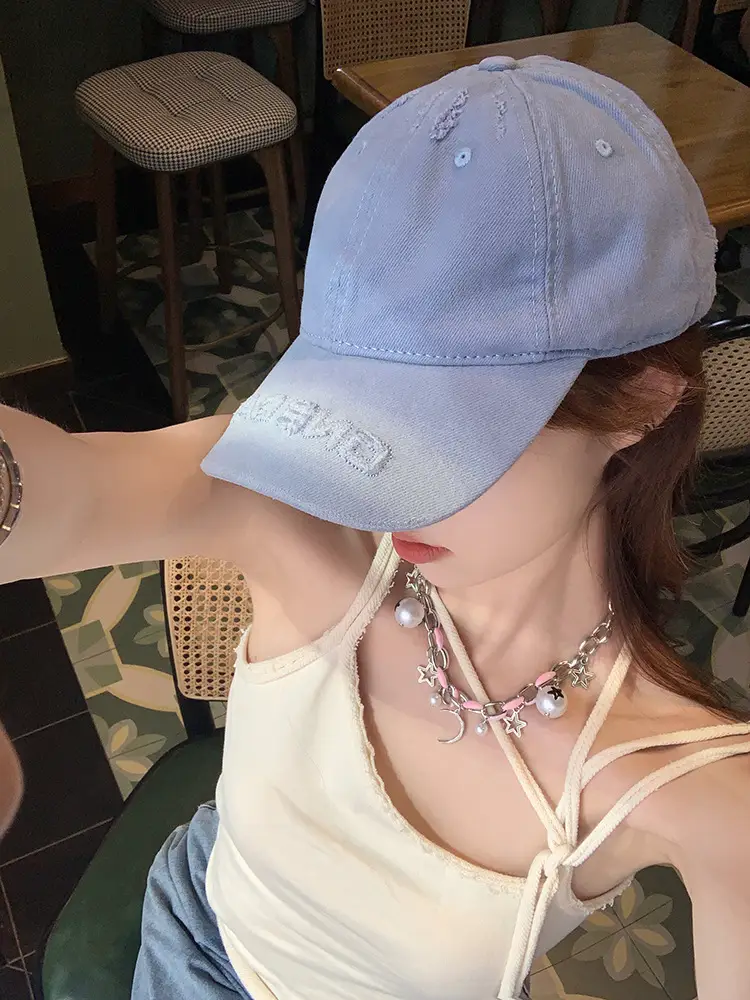 White Cotton Retro Hole Baseball Cap for Women Men — feature 7