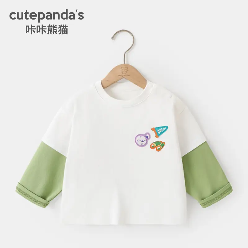 Kaka Panda Boys Purple Long Sleeve T-Shirt with Striped Sleeves - Image 3