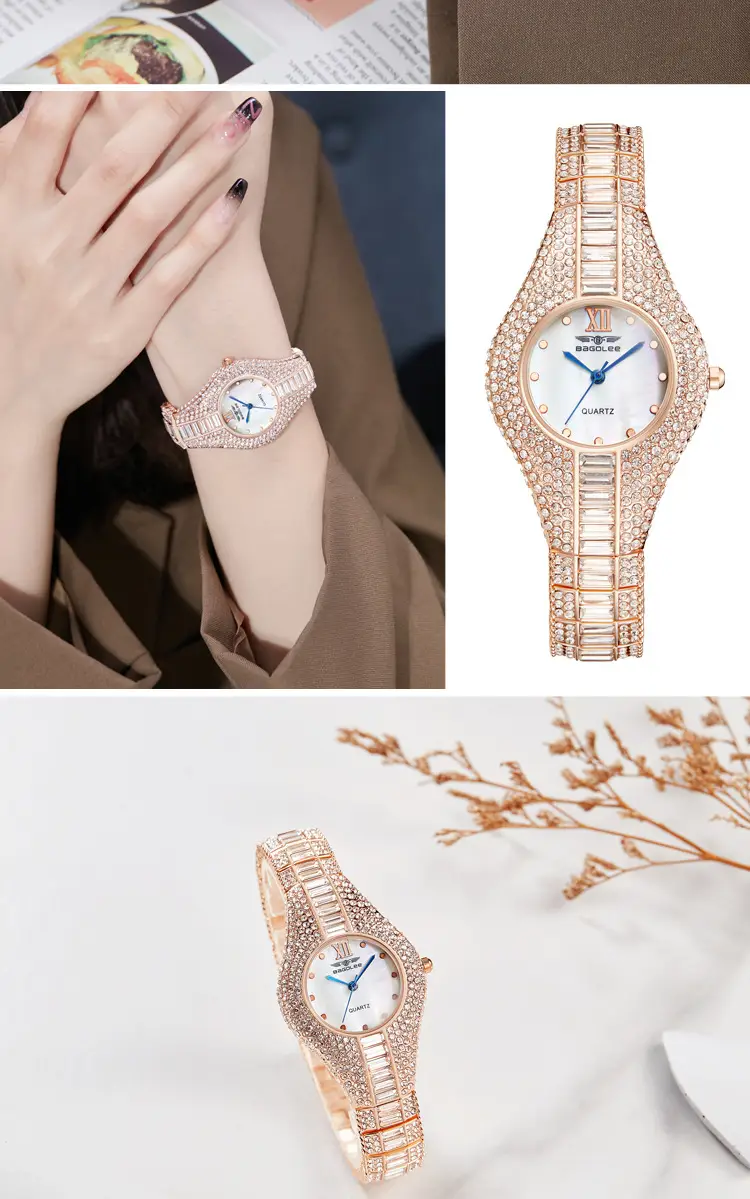 Diamond Encrusted Women's Quartz Watch Rose Gold — feature 5