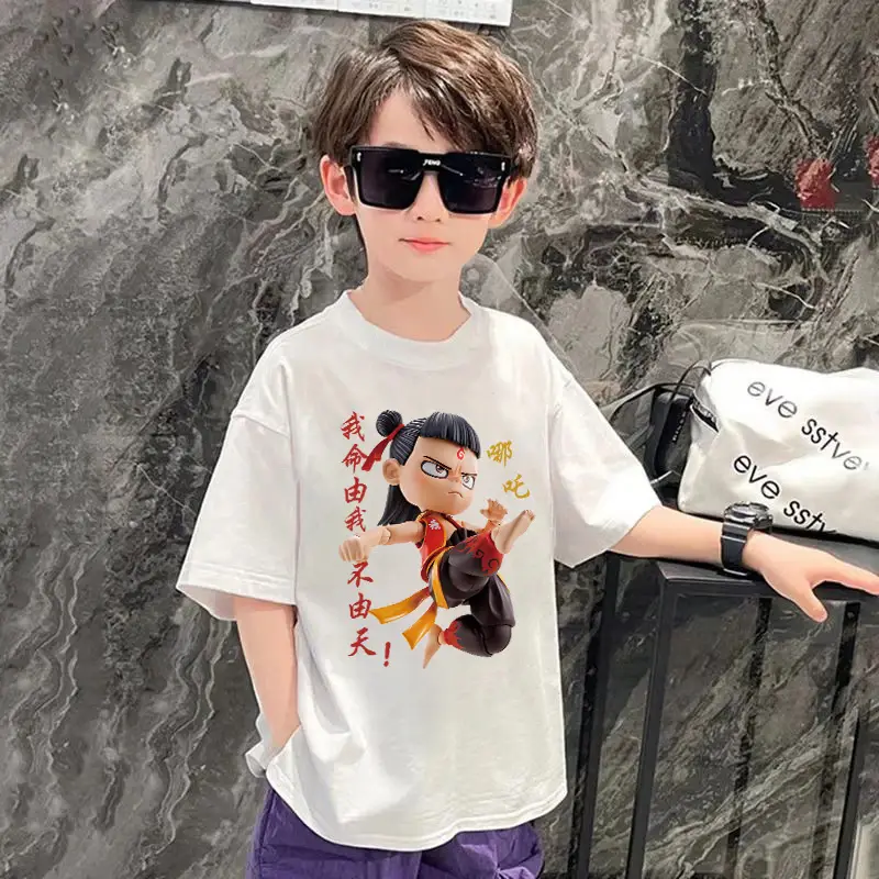 New Nezha T-Shirt Boys Summer Ins Cotton Black - Image 6