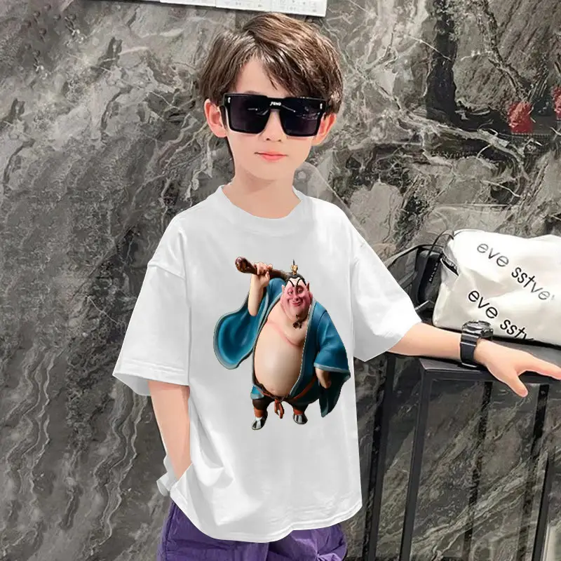 New Nezha T-Shirt Boys Summer Ins Cotton Black - Image 5