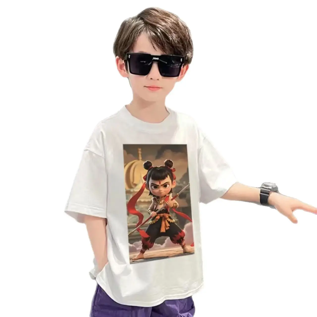 New Nezha T-Shirt Boys Summer Ins Cotton Black - Image 10