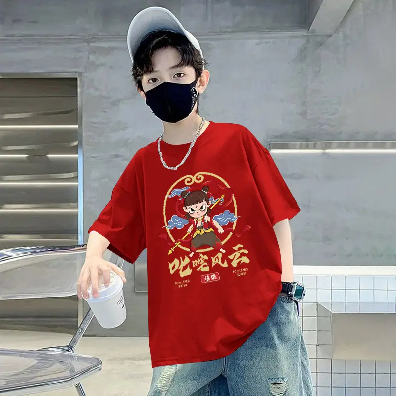 New Nezha T-Shirt Boys Summer Ins Cotton Black - Image 9