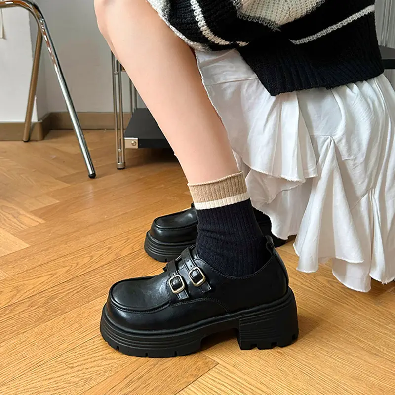 Women's Brown Leather Shoes with Metal Buckle Spring 2025 - Image 5