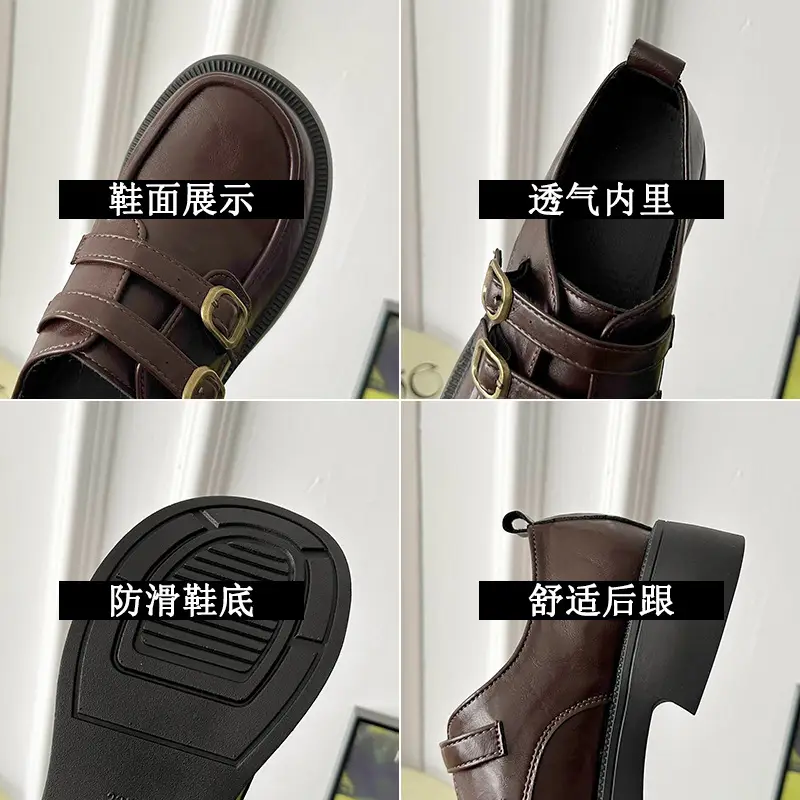 Women's Brown Leather Shoes with Metal Buckle Spring 2025 - Image 6