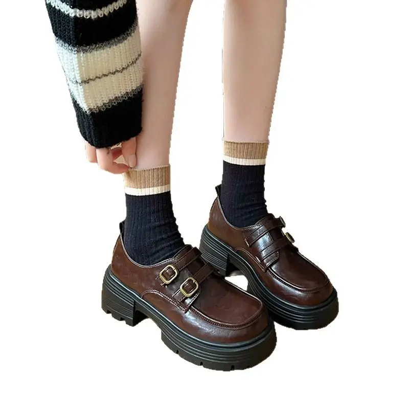 Women's Brown Leather Shoes with Metal Buckle Spring 2025 - Image 7