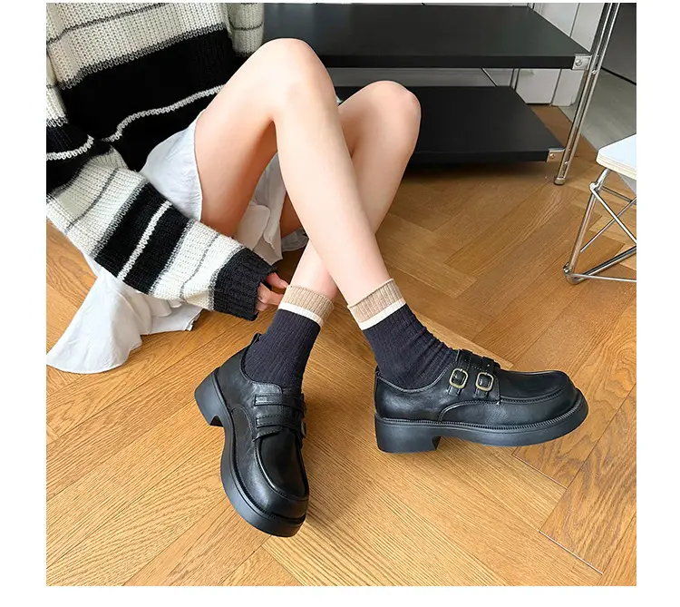 Women's Brown Leather Shoes with Metal Buckle Spring 2025 — feature 11