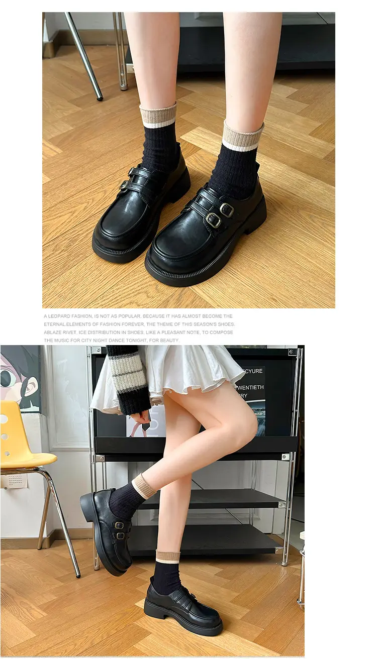 Women's Brown Leather Shoes with Metal Buckle Spring 2025 — feature 12