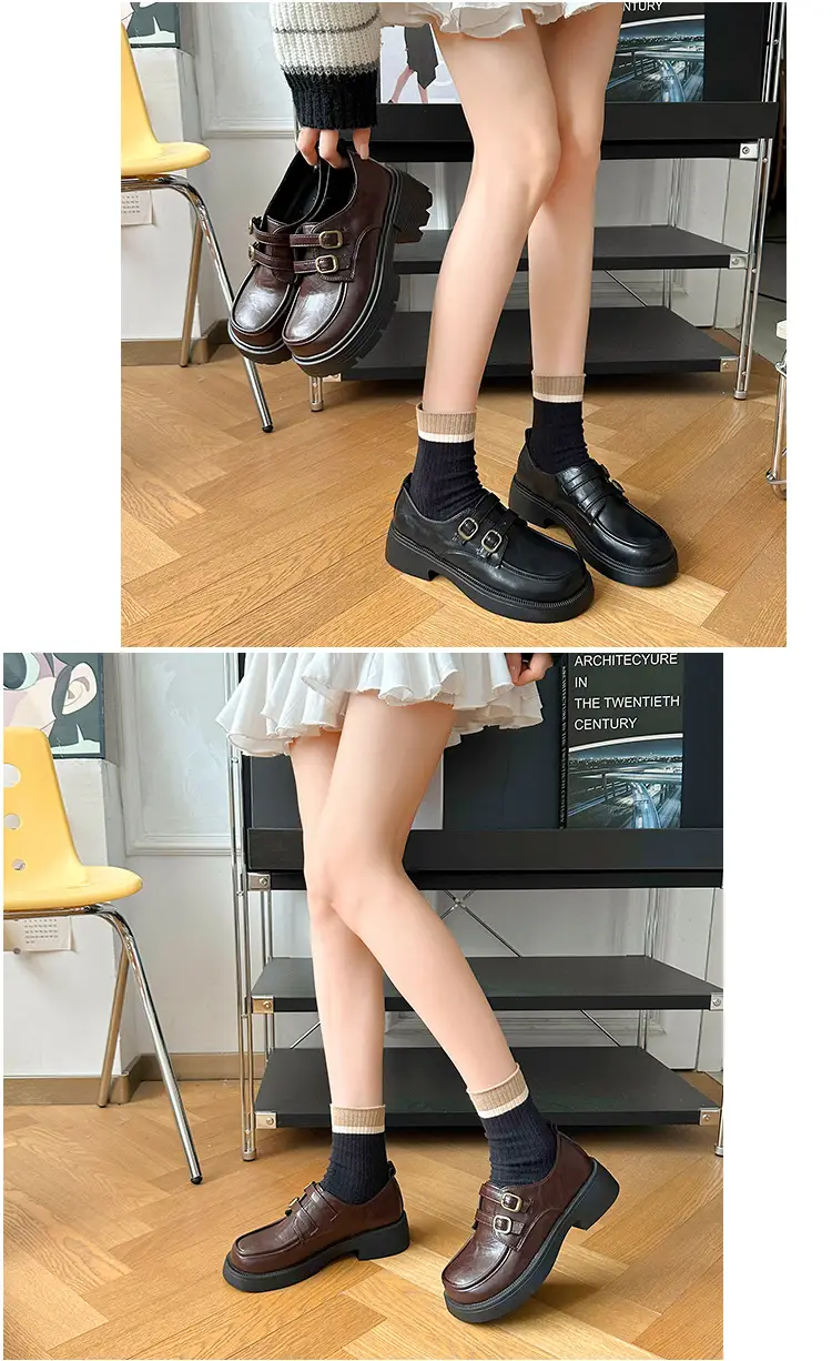 Women's Brown Leather Shoes with Metal Buckle Spring 2025 — feature 14