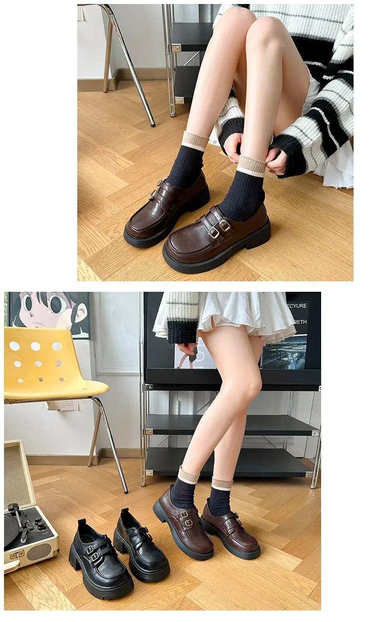 Women's Brown Leather Shoes with Metal Buckle Spring 2025 — feature 15