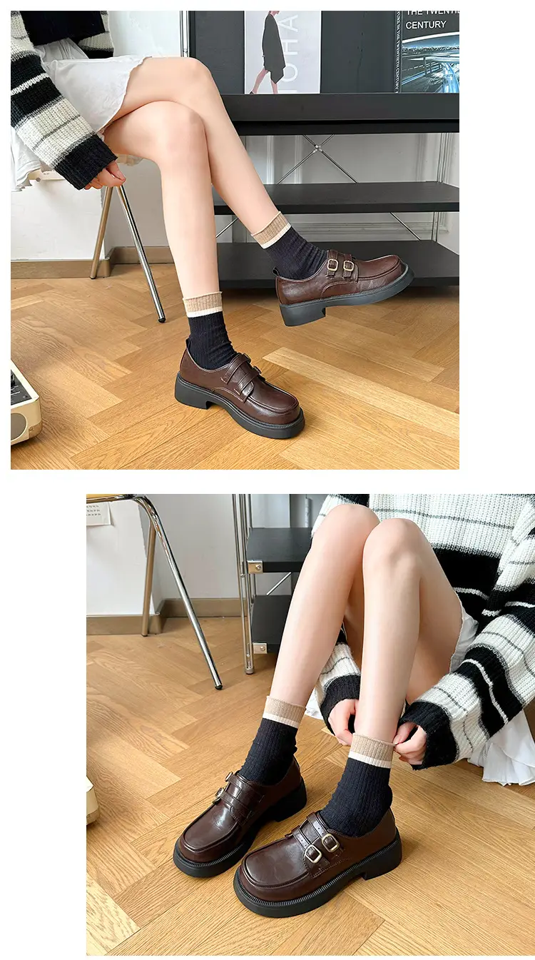 Women's Brown Leather Shoes with Metal Buckle Spring 2025 — feature 16