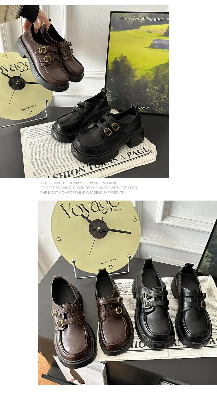 Women's Brown Leather Shoes with Metal Buckle Spring 2025 — feature 17