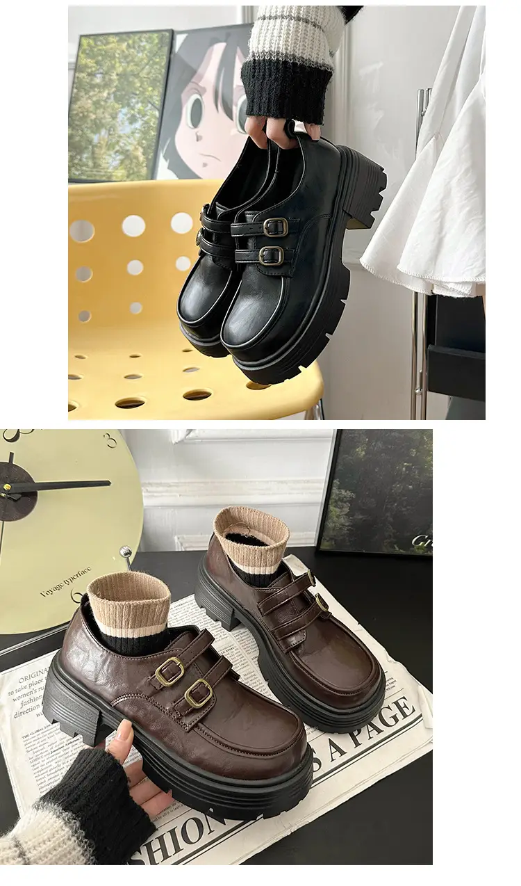 Women's Brown Leather Shoes with Metal Buckle Spring 2025 — feature 18