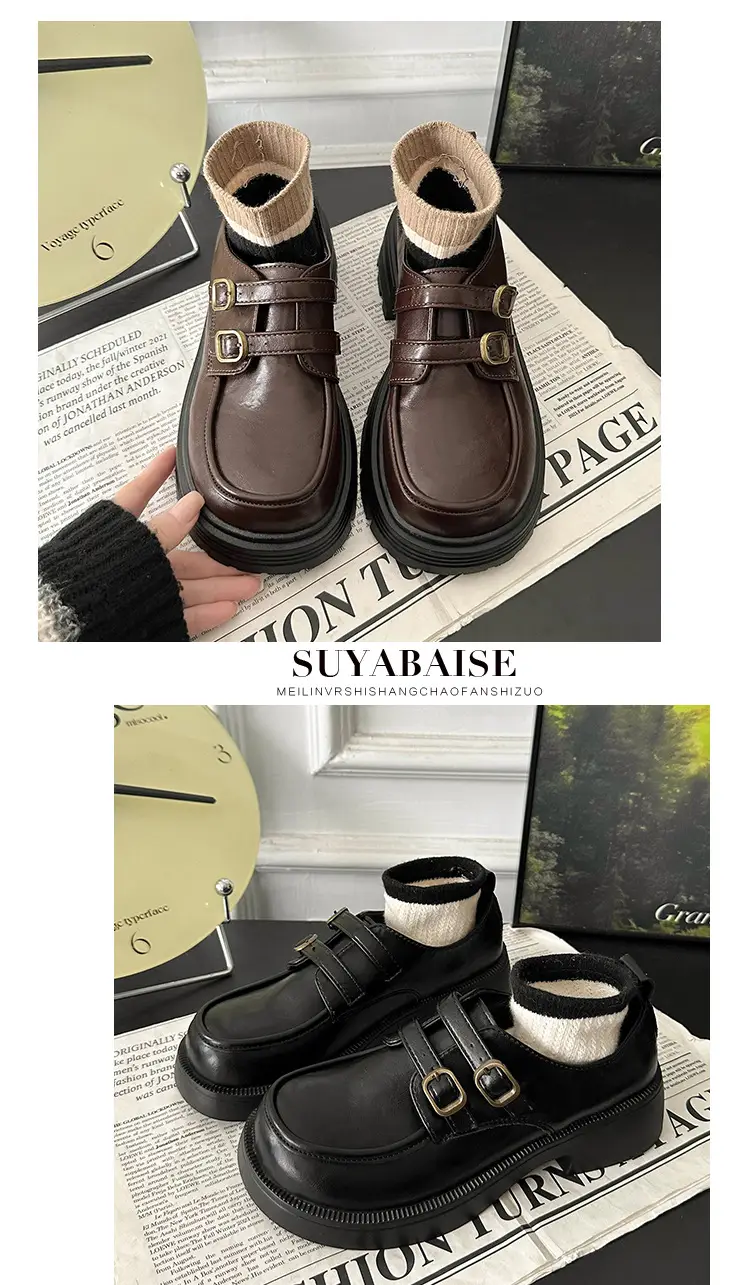 Women's Brown Leather Shoes with Metal Buckle Spring 2025 — feature 19