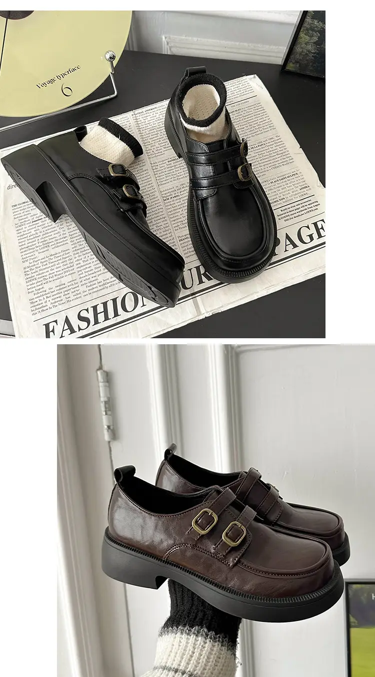 Women's Brown Leather Shoes with Metal Buckle Spring 2025 — feature 20