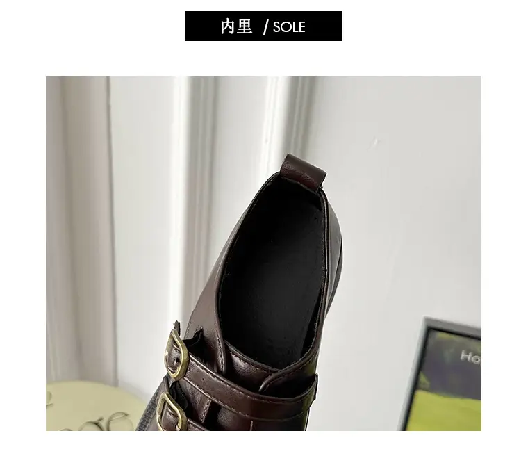 Women's Brown Leather Shoes with Metal Buckle Spring 2025 — feature 4