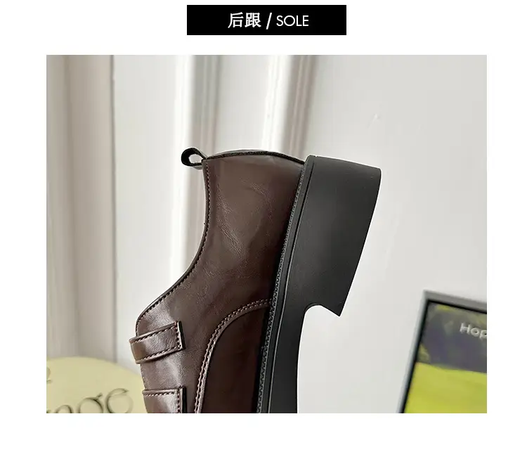 Women's Brown Leather Shoes with Metal Buckle Spring 2025 — feature 5