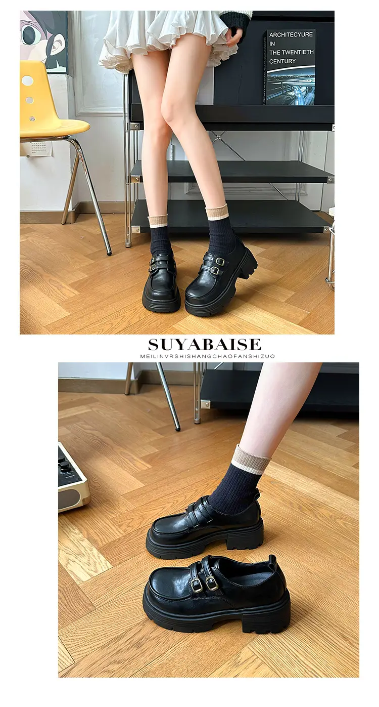 Women's Brown Leather Shoes with Metal Buckle Spring 2025 — feature 7