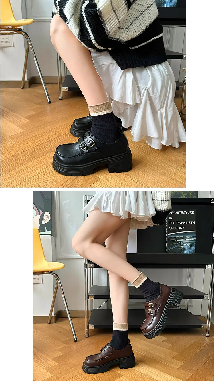 Women's Brown Leather Shoes with Metal Buckle Spring 2025 — feature 8