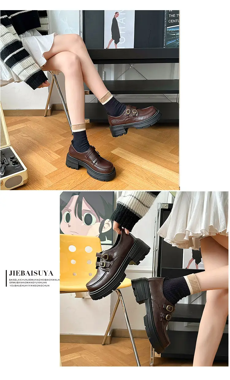Women's Brown Leather Shoes with Metal Buckle Spring 2025 — feature 9