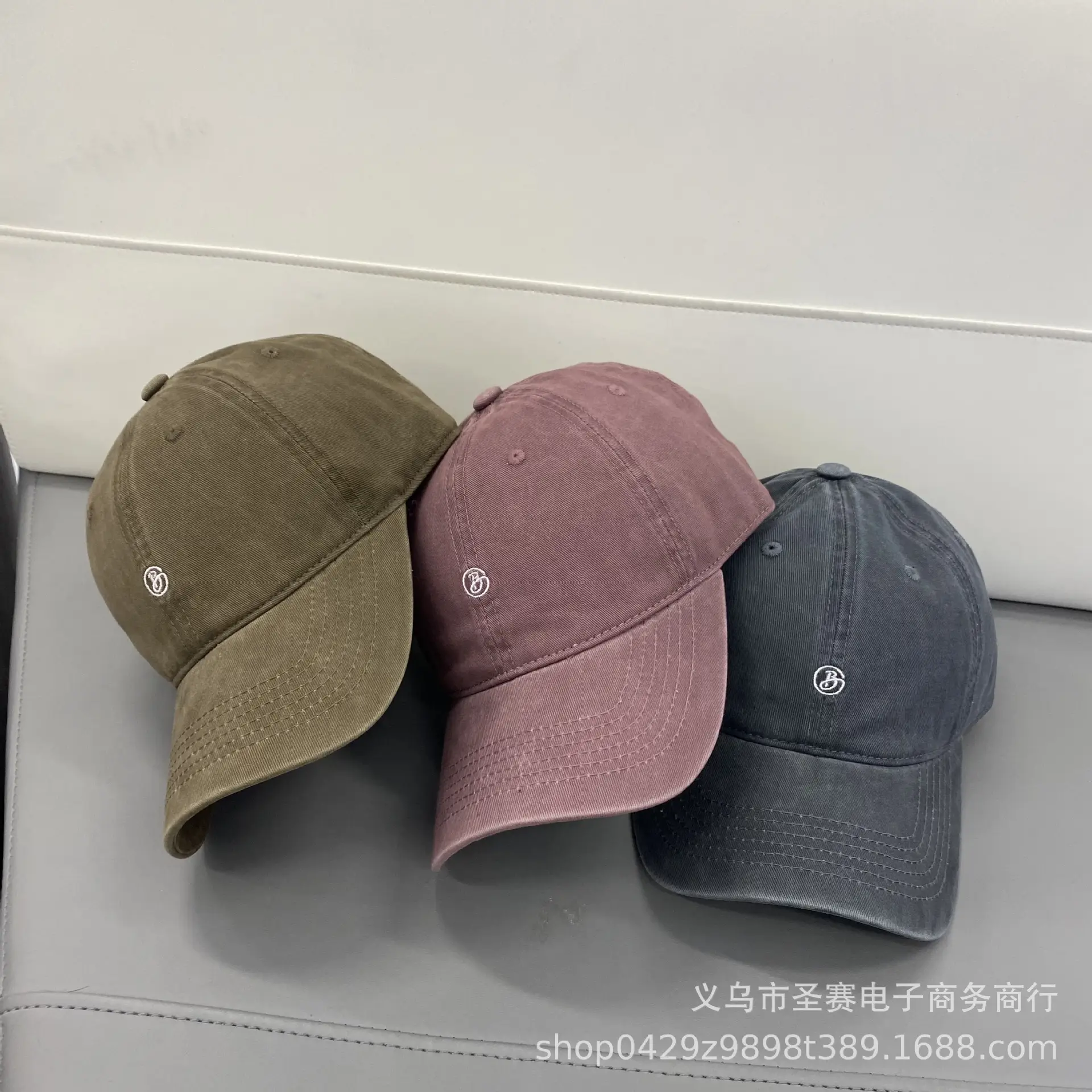 Women Wash Cotton Baseball Caps B- Letter Embroidered - Image 9