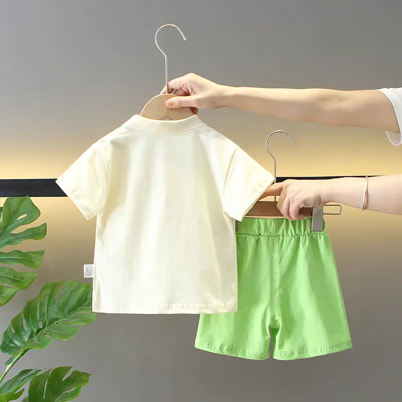 2025 Kids Cotton T-Shirt Shorts Set Yellow Green - Image 5