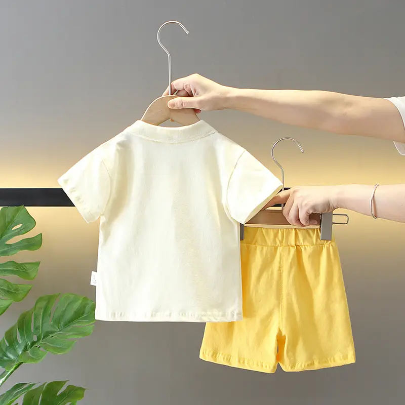 2025 Kids Cotton T-Shirt Shorts Set Yellow Green - Image 6