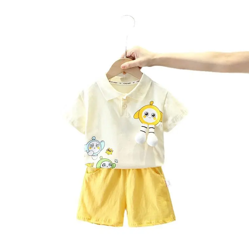 2025 Kids Cotton T-Shirt Shorts Set Yellow Green - Image 7