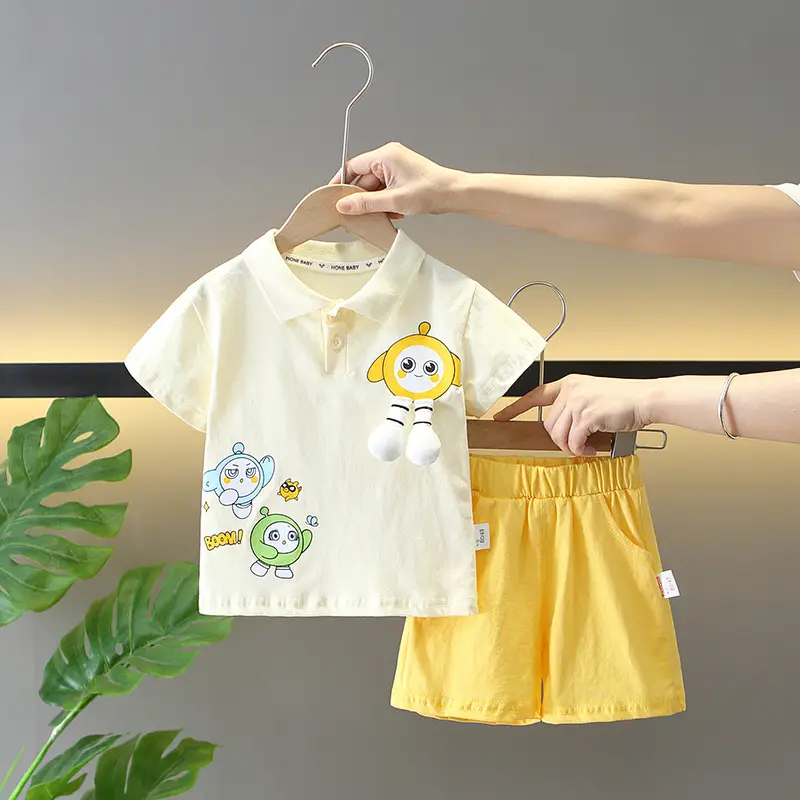 2025 Kids Cotton T-Shirt Shorts Set Yellow Green โ feature 7