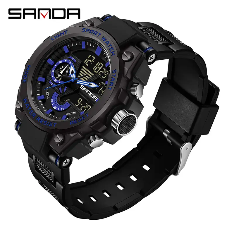 Men's Waterproof Electronic Wristwatch with Blue Dial - Image 3