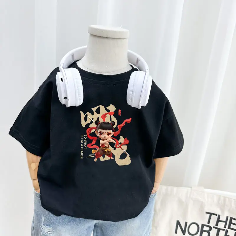 100% Cotton Nezha Printed T-Shirt for Boys Girls