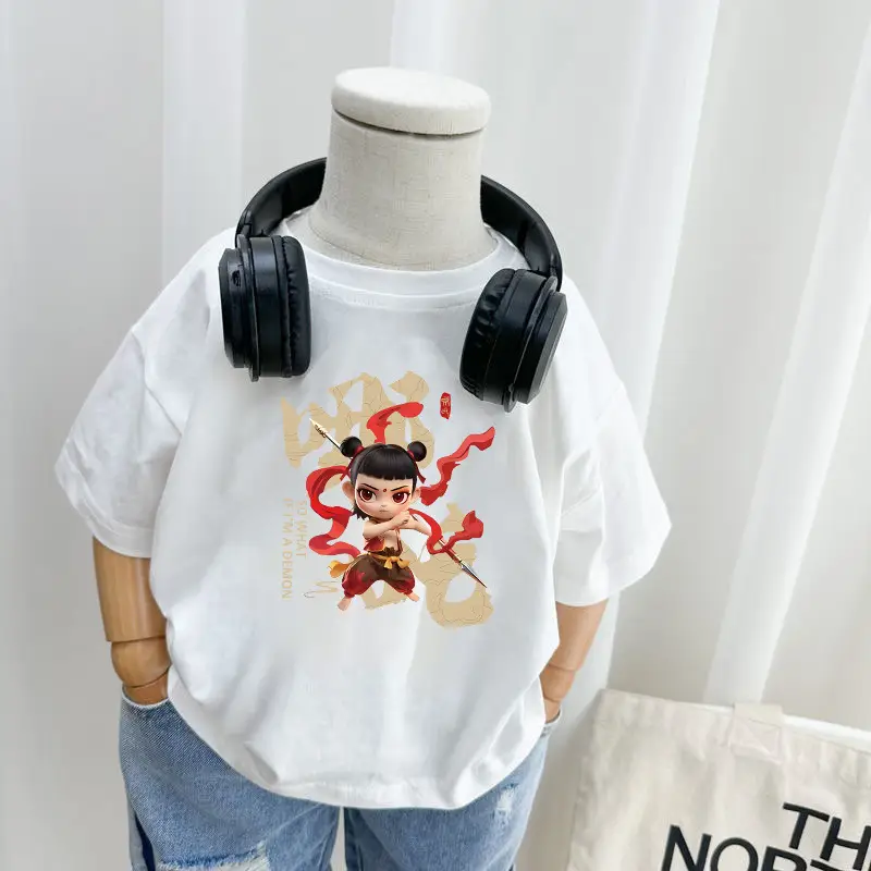 100% Cotton Nezha Printed T-Shirt for Boys Girls