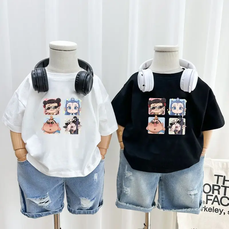 100 Cotton Cartoon T-Strap Kids T-Shirt White Black Shorts — feature 4