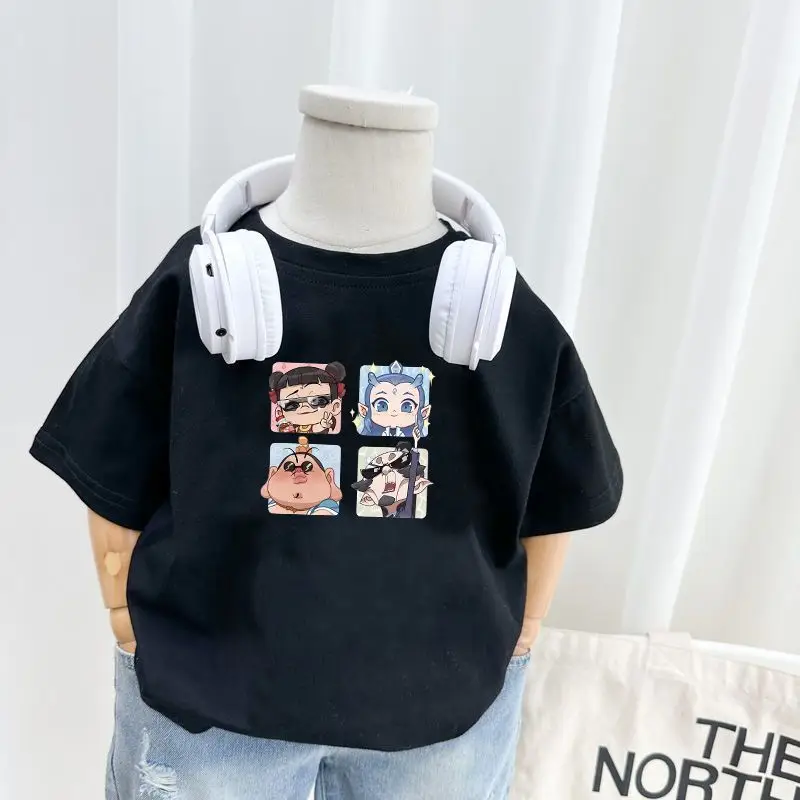 100 Cotton Cartoon T-Strap Kids T-Shirt White Black Shorts — feature 5