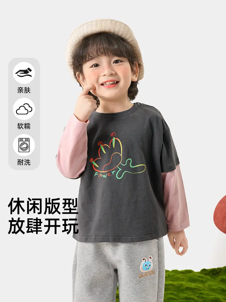Kaka Panda Boys Fake Two-Piece Long Sleeve T-Shirt Girls Spring Outfit Spring Autumn Children Baby Base Shirt Infant Top - Image 4